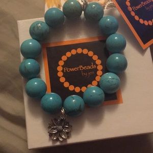 NWT Gemstone Bead Stretch Bracelet with Flower